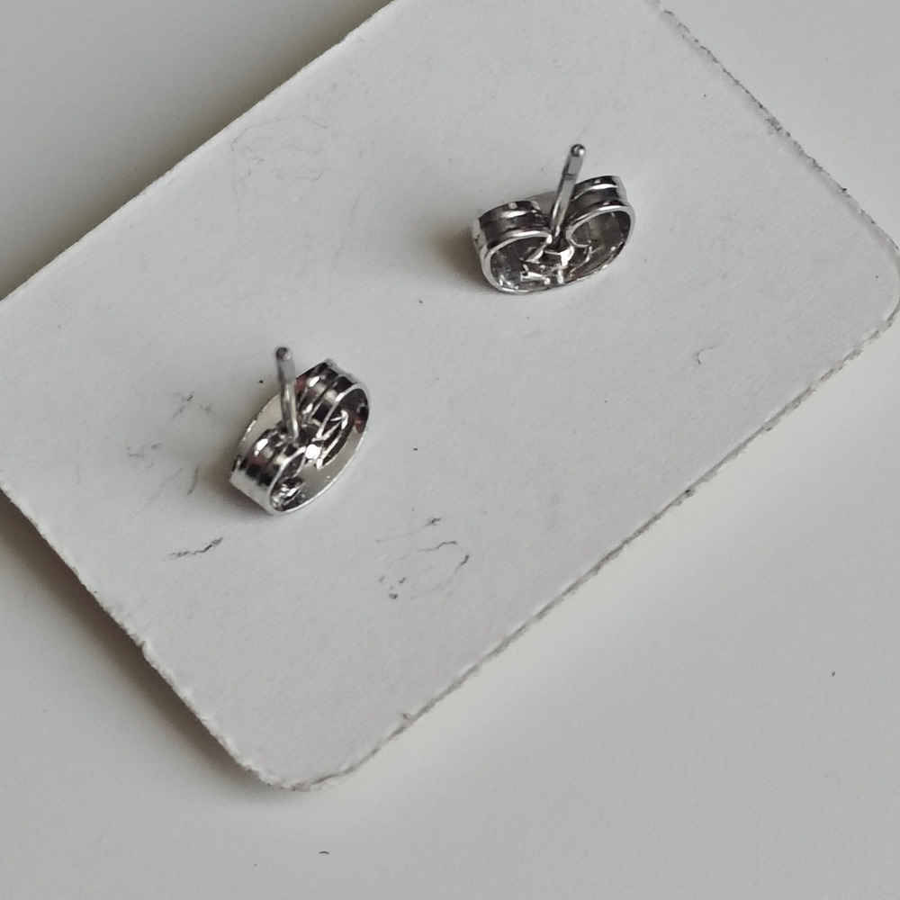 Bow Earrings Silver Tone Clear Pavé Crystal Small Stud Feminine Ribbon Design - Picture 3 of 3